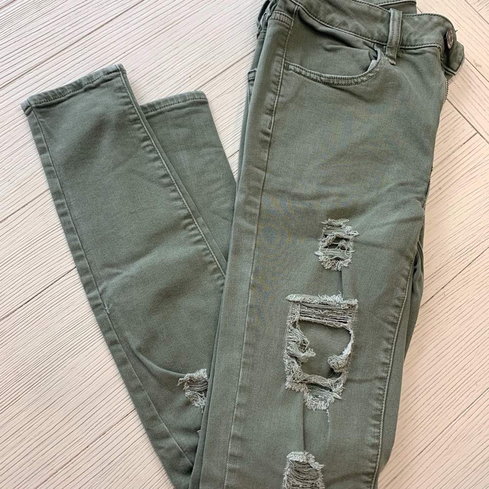 Army Green, Hi-Rise Jegging with Rips